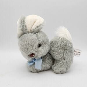 Vintage Beaufort Gray Easter Bunny Plush 8" Gray Fur Satin Bow Stuffed Animal